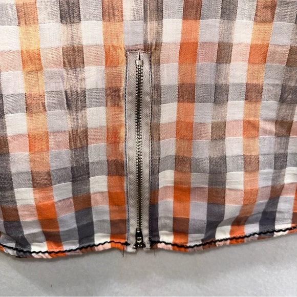 FINAL SALE Roar Orange Plaid Embroidered Button Front 3/4 Sleeve Top XL - Picture 8 of 13